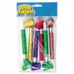 Язык-гудок с мундштуком голографический, 6 шт