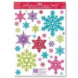 Наклейки на окно Снежинки разноцветные