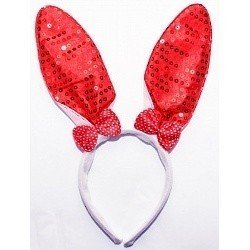 Ободок с ушками Красный бантик зайка в горошек блестящий
