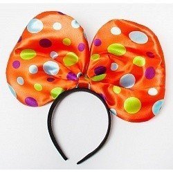 Ободок с бантиком Оранжевый в разноцветный горошек Большой
