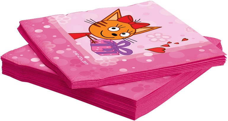 Салфетки Три Кота, С Днем Рождения!, Розовый 33*33 см 20 шт.