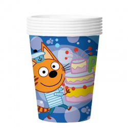 Стаканы 250 мл Три Кота, С Днем Рождения!, Синий, 6 шт.