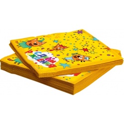 Салфетки Три Кота, С Днем Рождения!, Желтый 33*33 см 20 шт.